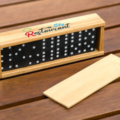 Custom Printed Domino Set Game In Wooden Slide Box - 28 Black Wooden Pieces | Custom Packaging Printing | Free Design Support | Yalla Printing UAE