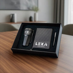 Water Bottles – Premium Corporate Gift Sets in Black Magnetic Closure Gift Box | Custom Packaging Printing | Free Design Support | Yalla Printing UAE