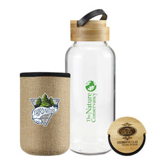Custom Printed Glass Bottles With Bamboo Lid And Eco Sleeve 33 Oz - Bamboo | Logo Branding Corporate Gift | UAE Delivery | Yalla Printing UAE