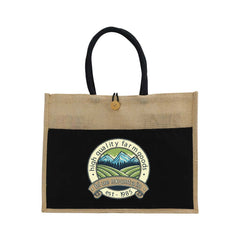 Custom Printed Jute Bag With Black Cotton Pocket And Handle - Cotton Fabric | Custom Branded Bag | UAE Delivery | Yalla Printing UAE