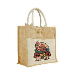 Custom Printed Eco - Friendly Jute Bags With Front Cotton Pocket & Button Closure - Cotton Fabric | Exhibitions, Conferences, Corporate Events | Yalla Printing UAE