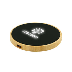 Custom Printed Bamboo Wireless Charger 15W Fast Charging & LED Logo - Bamboo | Logo Branding Corporate Gift | UAE Delivery | Yalla Printing UAE