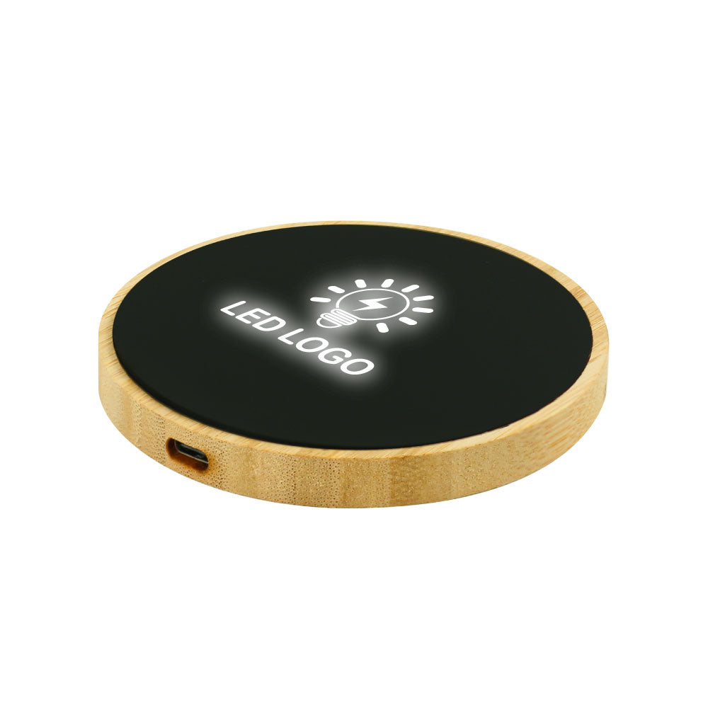 Bamboo Wireless Charger 15W Fast Charging & LED Logo | Custom Packaging Printing | Free Design Support | Yalla Printing UAE