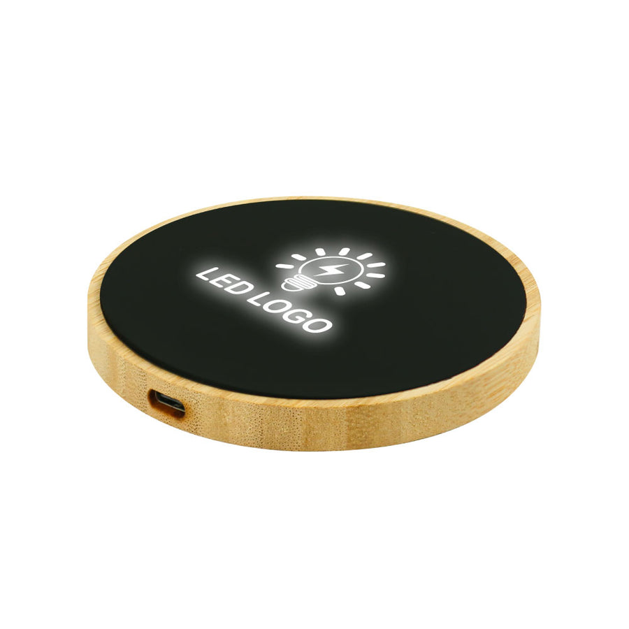 Bamboo Wireless Charger 15W Fast Charging & LED Logo | Custom Packaging Printing | Free Design Support | Yalla Printing UAE