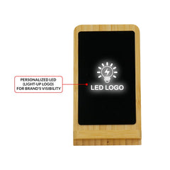 Custom Printed Bamboo Fast Wireless Charger Stand 15W With LED Logo - Bamboo | Logo Branding Corporate Gift | UAE Delivery | Yalla Printing UAE
