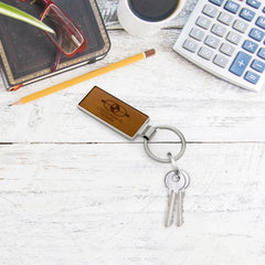 Custom Printed Silver Shiny Metal Keychains With Laserable Pu Leather Plate | Logo Branding Corporate Gift | UAE Delivery | Yalla Printing UAE