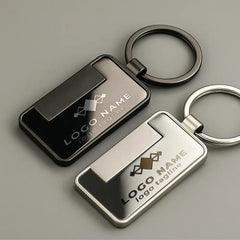 Custom Printed Metal Keychain Rectangle Gun Metal Matte Finish Plate - Stainless Steel | Exhibitions, Conferences, Corporate Events | Yalla Printing UAE