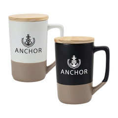 Custom Printed Two - Toned Ceramic Mugs With Clay Bottom, Bamboo Lid 15 Oz - Ceramic | Logo Branding Corporate Gift | UAE Delivery | Yalla Printing UAE