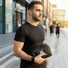 Multipurpose Utility Pouch in Black Polyester Fabric with Zipper and Webbing Handle | Custom Packaging Printing | Free Design Support | Yalla Printing UAE