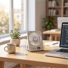 Rechargeable Table-Top Fan with Rotating Desk Stand, Compact & Portable, Type-C