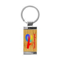 Custom Printed Rectangular Bamboo & Metal Keychains - Stainless Steel | Logo Branding Corporate Gift | UAE Delivery | Yalla Printing UAE