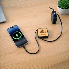 Custom Printed Retractable Charging Cable Set With Bamboo Top - 60W Fast Charging - Bamboo | Exhibitions, Conferences, Corporate Events | Yalla Printing UAE