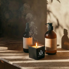Water Bottles – Scented Candle in Square Glass Bottle with Bamboo Lid , Oakmoss & Amber Scent | Custom Packaging Printing | Free Design Support | Yalla Printing UAE