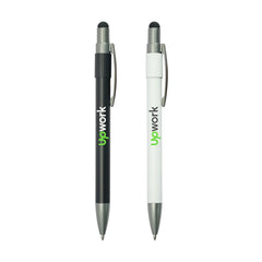 Custom Printed Stylus Metal Spinner Pens - Push Button (Blue Ink) - Stainless Steel | Logo Branding Corporate Gift | UAE Delivery | Yalla Printing UAE
