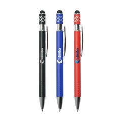 Custom Printed Stylus Metal Pens with Wave Design Top Spinner – Push Button (Blue Ink) | Logo Branding Corporate Gift | UAE Delivery | Yalla Printing UAE
