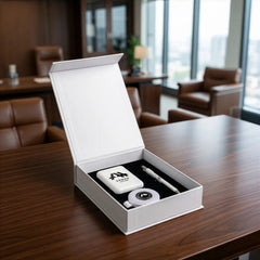 Metal Pens – Technology Items Gift Set in White Magnetic Closure Gift Box | Custom Packaging Printing | Free Design Support | Yalla Printing UAE