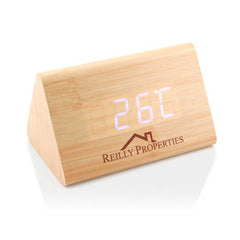 Custom Printed Triangular Wooden Desk Clock | Logo Branding Corporate Gift | UAE Delivery | Yalla Printing UAE