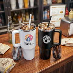 Mugs – Tumblers with Handle and Straw in Stainless Steel 1200ml | Custom Packaging Printing | Free Design Support | Yalla Printing UAE