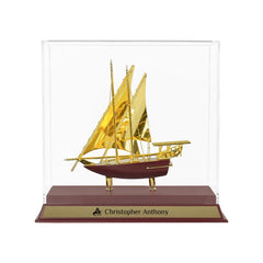 Custom Printed UAE Golden Dhow Memento In Wooden Base And Acrylic Case | Logo Branding Corporate Gift | UAE Delivery | Yalla Printing UAE