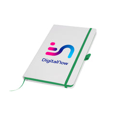 Custom Printed White Pu Leather Cover A5 Notebooks Band Bookmark Loop | Logo Branding Corporate Gift | UAE Delivery | Yalla Printing UAE