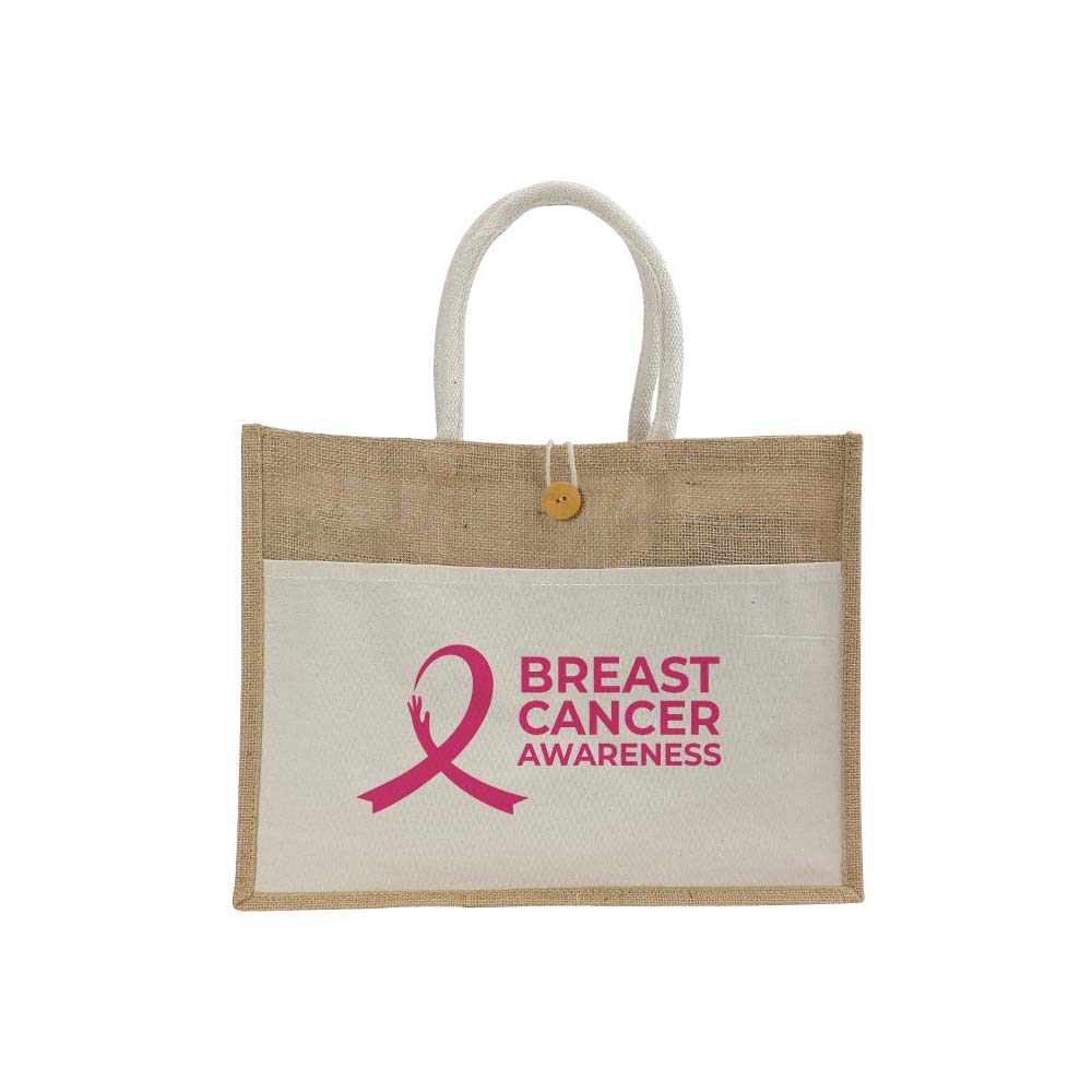 Custom Printed Jute Bags With Cotton Pockets & Breast Cancer Awareness Logo - Cotton Fabric | Custom Branded Bag | UAE Delivery | Yalla Printing UAE
