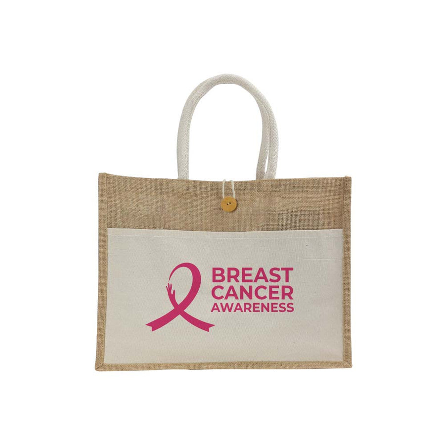Jute Bags with Cotton Pockets & Breast Cancer Awareness Logo | Logo Branding Bag – Yalla Printing UAE