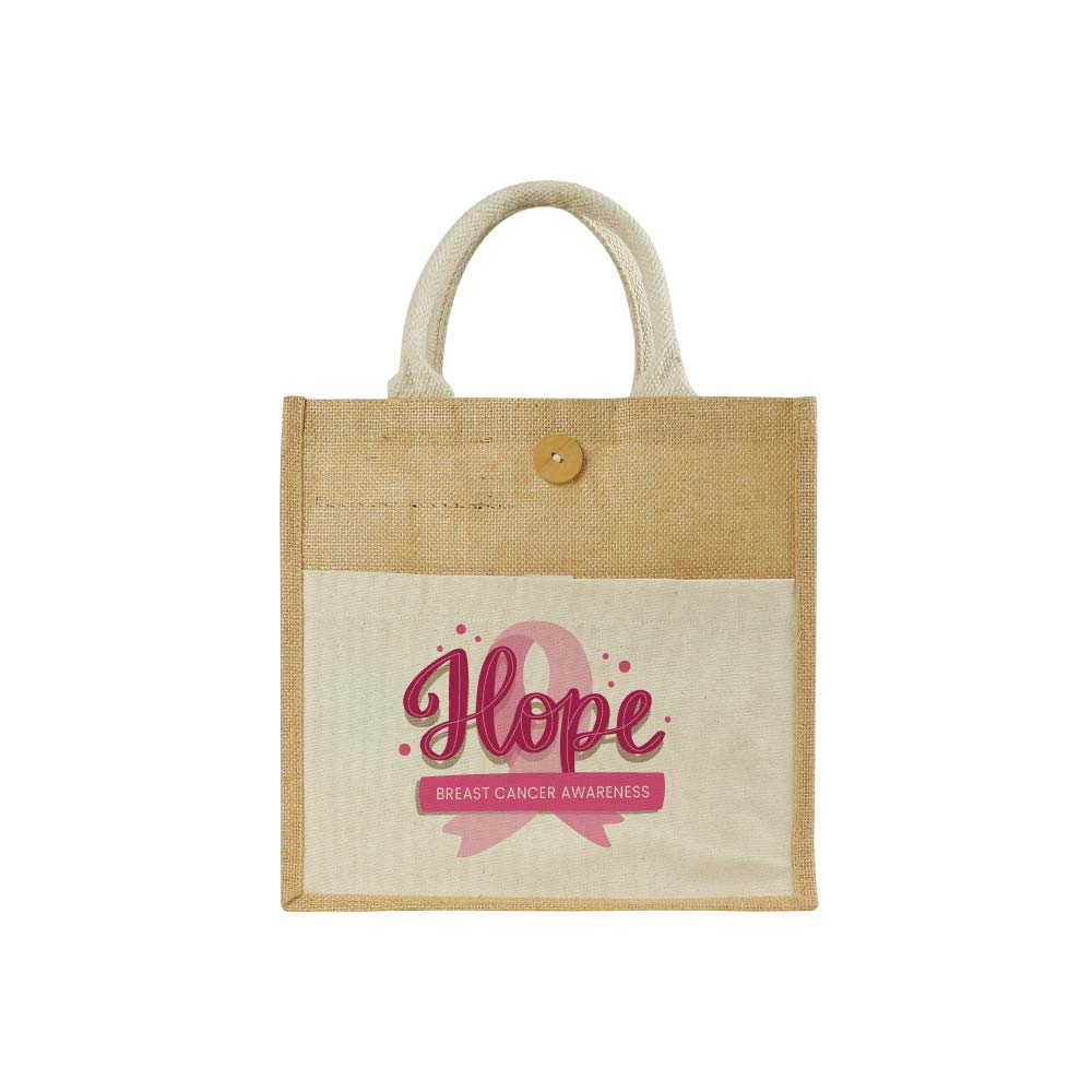 Custom Printed Eco - Friendly Jute Bags With Breast Cancer Awareness Logo | Custom Branded Bag | UAE Delivery | Yalla Printing UAE