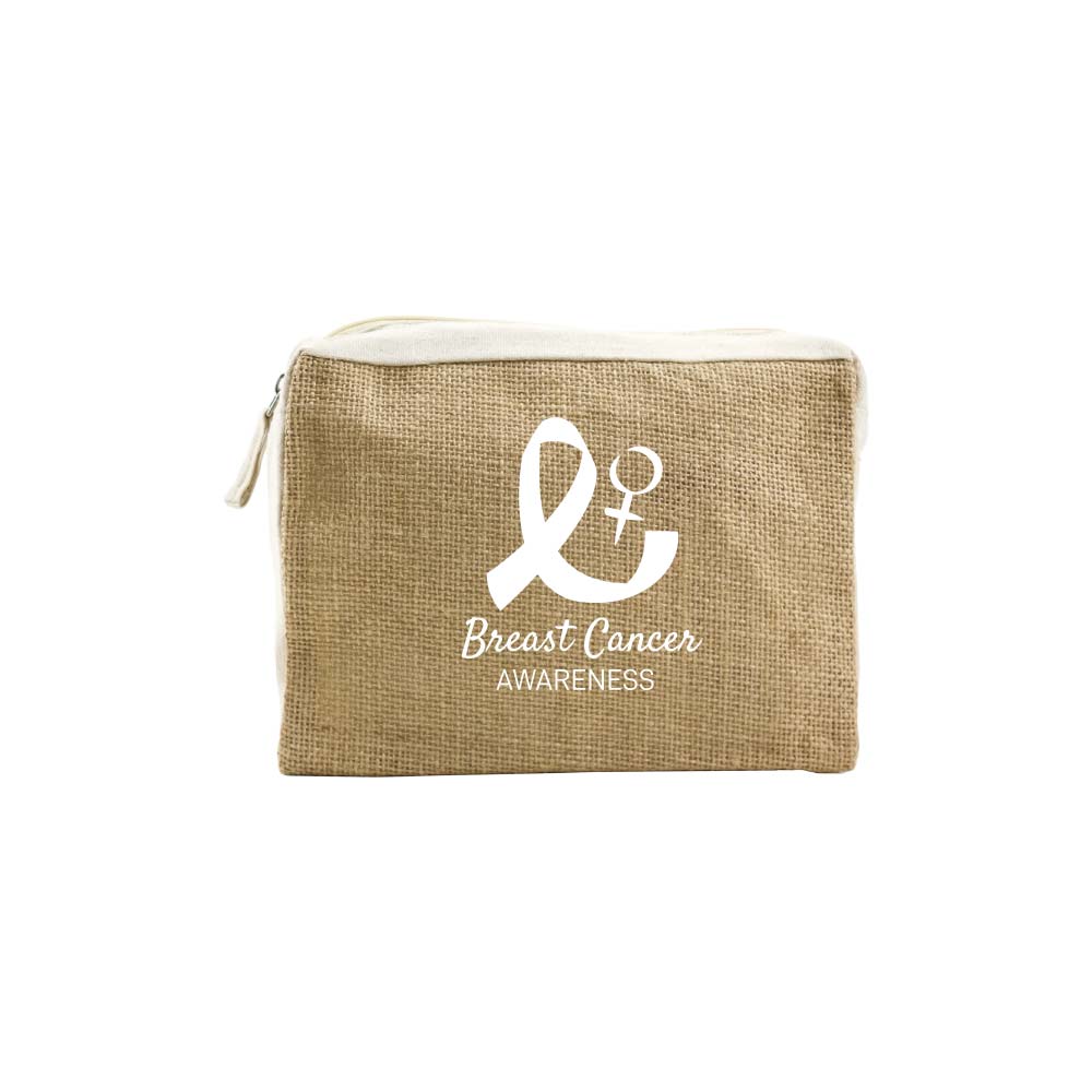 Custom Printed Jute & Cotton Zipper Pouch With Breast Cancer Awareness Logo - Cotton Fabric | Exhibitions, Conferences, Corporate Events | Yalla Printing UAE