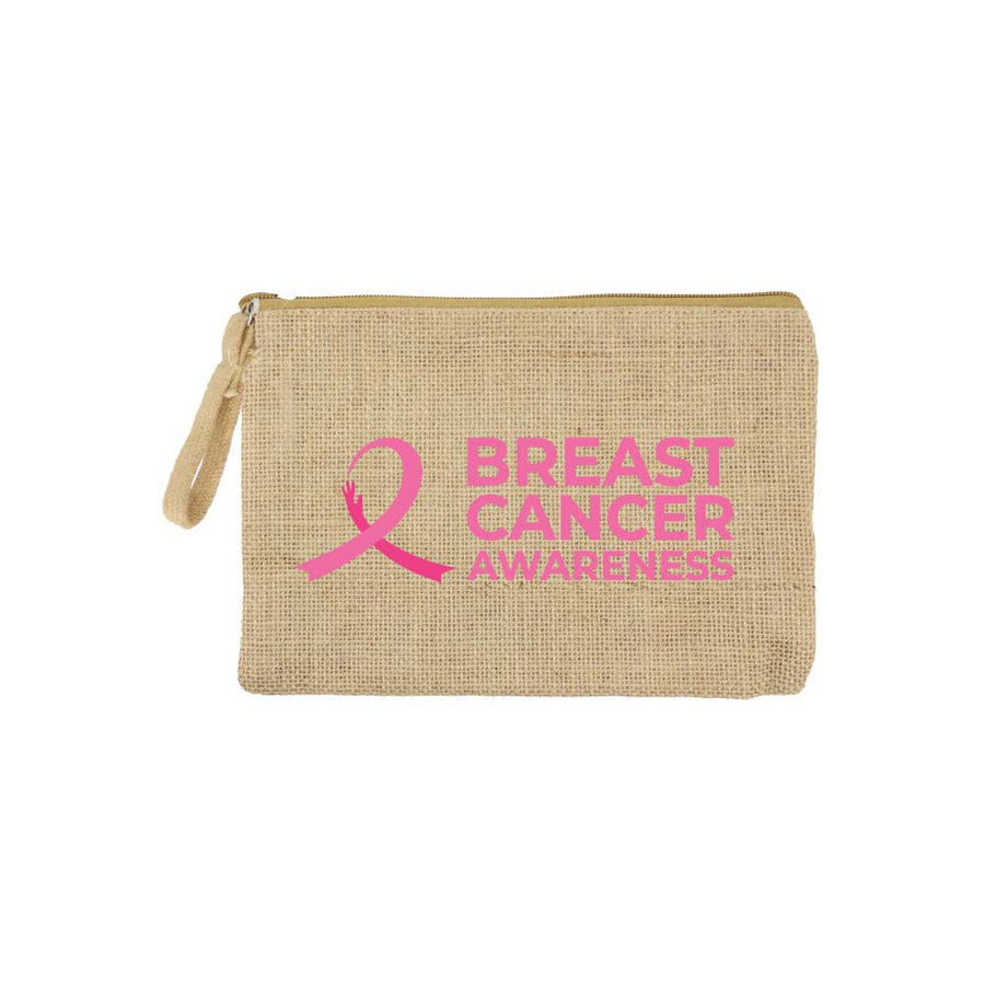Jute Zipper Pouch with Breast Cancer Awareness Logo – Yalla Printing UAE
