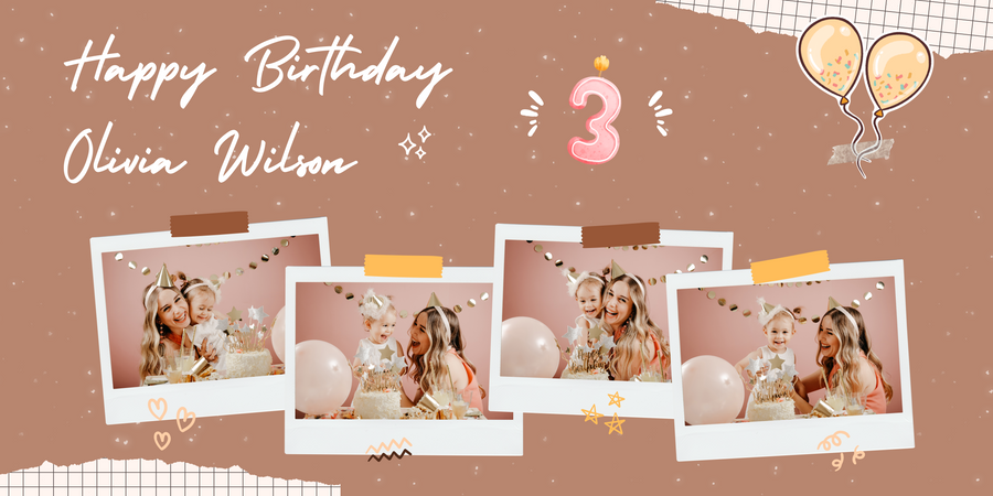 Brown Abstract Happy 3rd Birthday Banner - Modern and Playful Party Decor - Yalla Printing