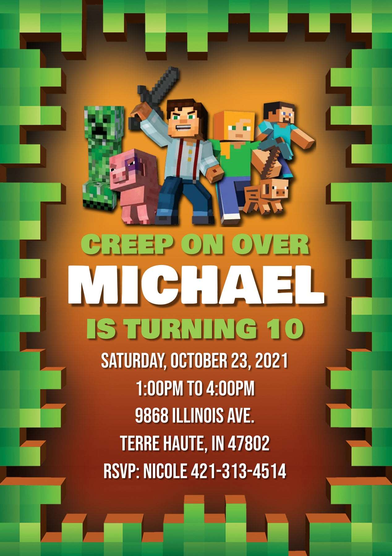 Custom Brown and Green Minecraft Birthday Banner - Personalized Party Decor - Yalla Printing