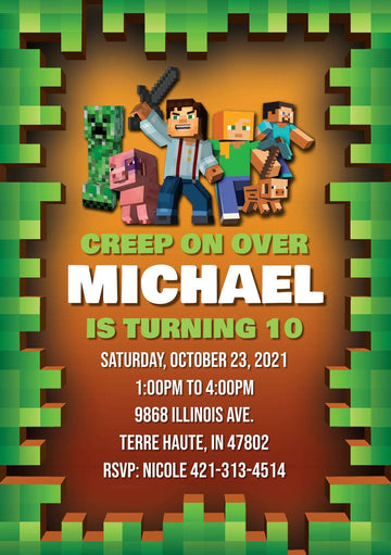 Custom Brown and Green Minecraft Birthday Banner - Personalized Party Decor