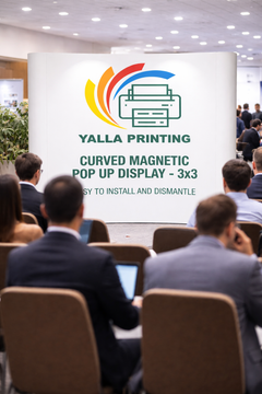 Custom Printed Magnetic Curved Pop Up Stand 3 x 3 with Foldable Structure & Carry Bag – Premium Vinyl Printed Exhibition Backdrop Display | Magnet Panel System for Events, Trade Shows, Retail Promotions & Corporate Branding | Yalla Printing UAE