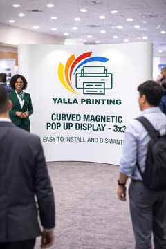 Custom Printed Magnetic Curved Pop Up Stand 3 x 3 with Foldable Structure & Carry Bag – Premium Vinyl Printed Exhibition Backdrop Display | Magnet Panel System for Events, Trade Shows, Retail Promotions & Corporate Branding | Yalla Printing UAE