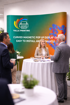 Custom Printed Magnetic Curved Pop Up Stand 5 x 3 with Foldable Structure & Hard Case – Premium Vinyl Printed Exhibition Backdrop Display | Magnet Panel System for Events, Trade Shows, Retail Promotions & Corporate Branding | Yalla Printing UAE