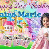 Butterfly and Castle Theme Birthday Banner - Personalized Party Decor - Yalla Printing