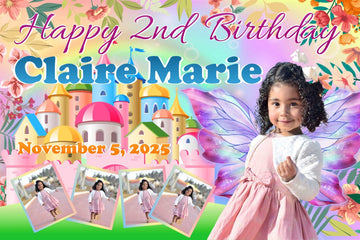 Butterfly and Castle Theme Birthday Banner - Personalized Party Decor