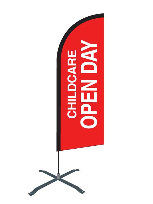 Curved Top Flag – Double-Sided Satin Print, 85x300 cm | Aluminum Pole & Heavy Duty Water Base