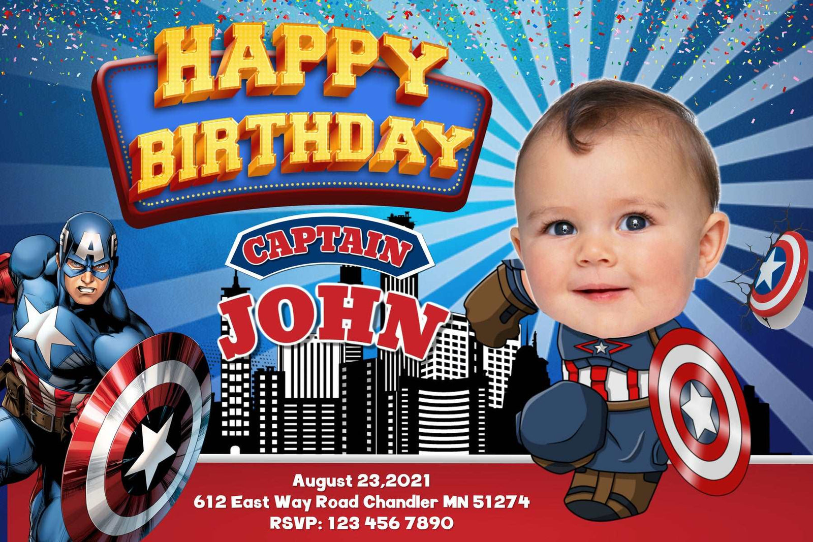 Captain America Birthday Banner" - Heroic Celebration with Captain America! - Yalla Printing