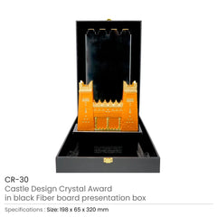 Custom Printed Castle Design Crystal Award In Black Presentation Box | Exhibitions, Conferences, Corporate Events | Yalla Printing UAE