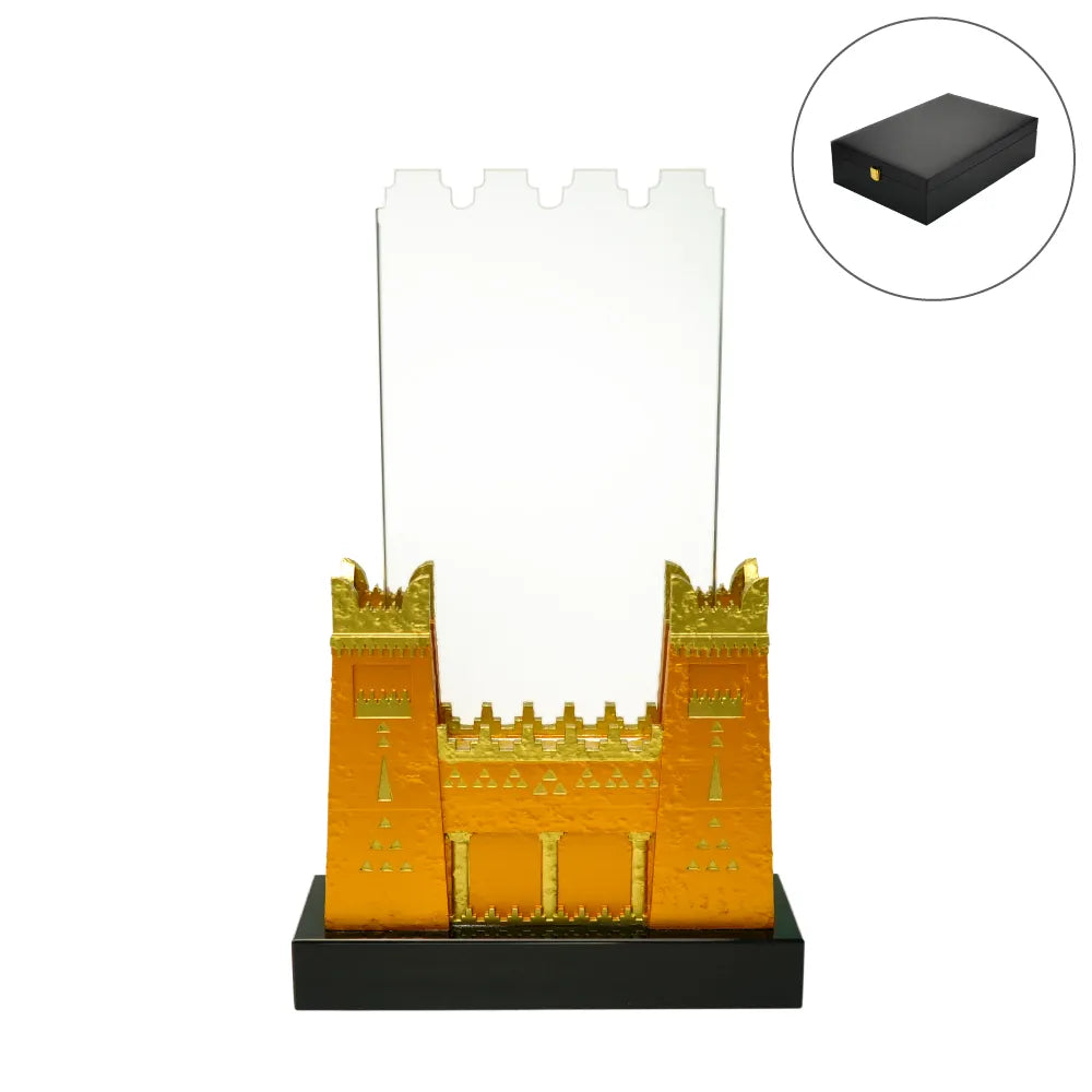 Custom Printed Castle Design Crystal Award In Black Presentation Box | Exhibitions, Conferences, Corporate Events | Yalla Printing UAE