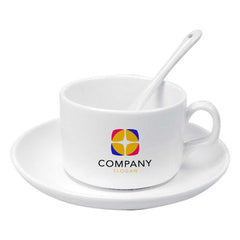 Custom Printed Ceramic Saucer Teacups With Spoon - Ceramic | Logo Branding Corporate Gift | UAE Delivery | Yalla Printing UAE