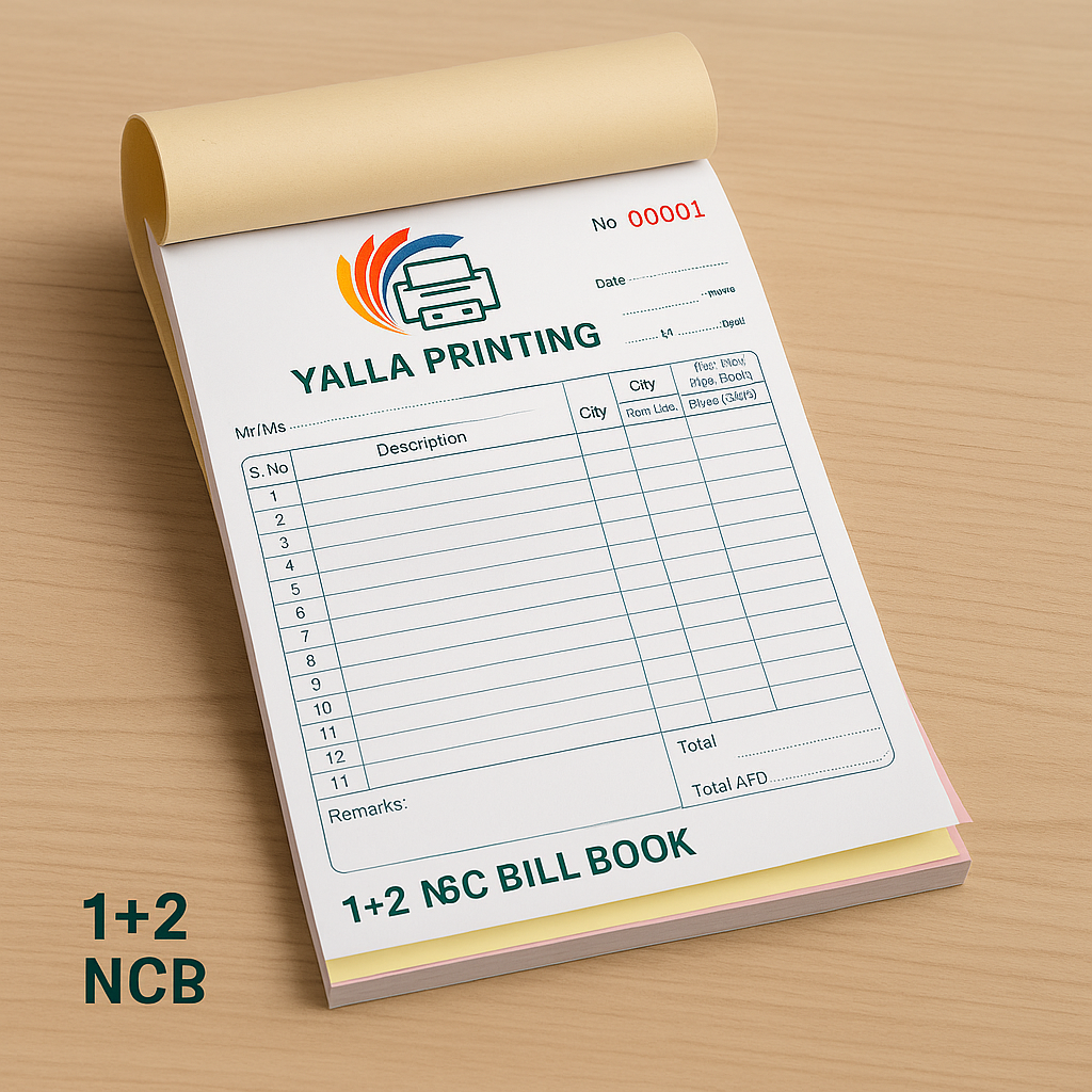 Custom A5 NCR Bill Books (1+2 Copy) – 1 Color Printing | Duplicate Invoice & Receipt Books | Personalized NCR Pads with Free Design & Fast UAE Delivery – Yalla Printing