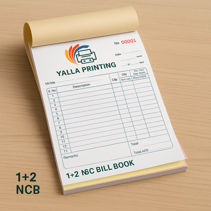 Custom A5 NCR Bill Books (1+2 Copy) – 1 Color Printing | Duplicate Invoice & Receipt Books | Personalized NCR Pads with Free Design & Fast UAE Delivery – Yalla Printing