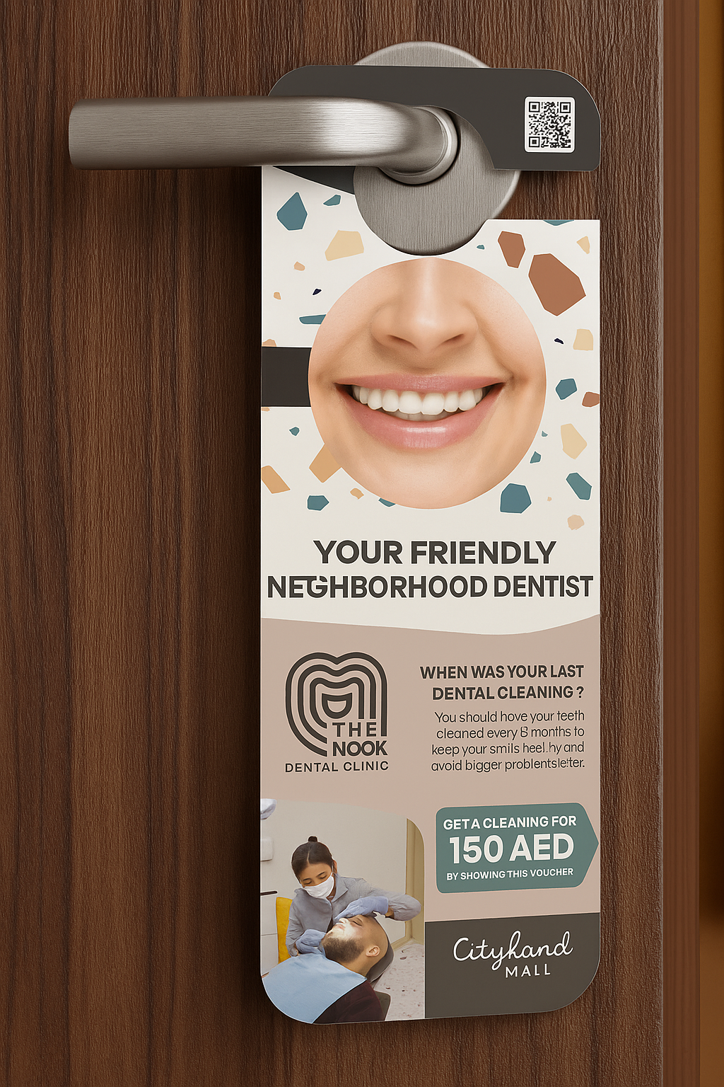 Door Hanger – 350 GSM with Matte Lamination | 4-Color, Double-Sided Printing | 27 × 10 cm | Custom Hanging Cards – Yalla Printing