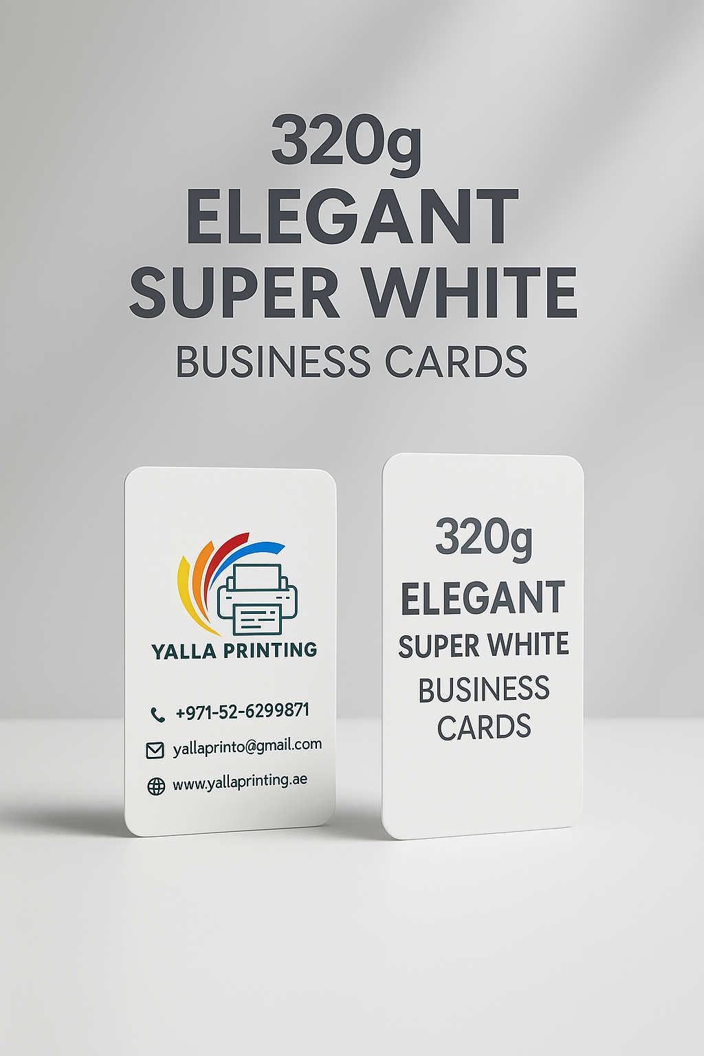 320g Elegant Super White Business Cards – Premium Finish, Double-Sided | Free Design Services | Yalla Printing