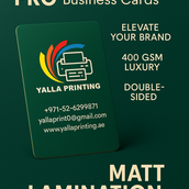 بطاقات عمل مغلفة بطبقة غير لامعة – ارتقِ بعلامتك التجارية مع 400 جرام لكل متر مربع من الفخامة | طباعة على الوجهين | خدمات تصميم مجانية | Yalla Printing
