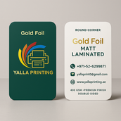 بطاقات أعمال مطفية برقائق ذهبية بزوايا مستديرة – 400 جرام لكل متر مربع، لمسة نهائية ممتازة، مطبوعة على الوجهين | خدمات تصميم مجانية | Yalla Printing