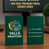 بطاقات أعمال مطفية بطبقة UV ذات زوايا مستديرة – 400 جرام لكل متر مربع، لمسة نهائية ممتازة، مطبوعة على الوجهين | خدمات تصميم مجانية | Yalla Printing