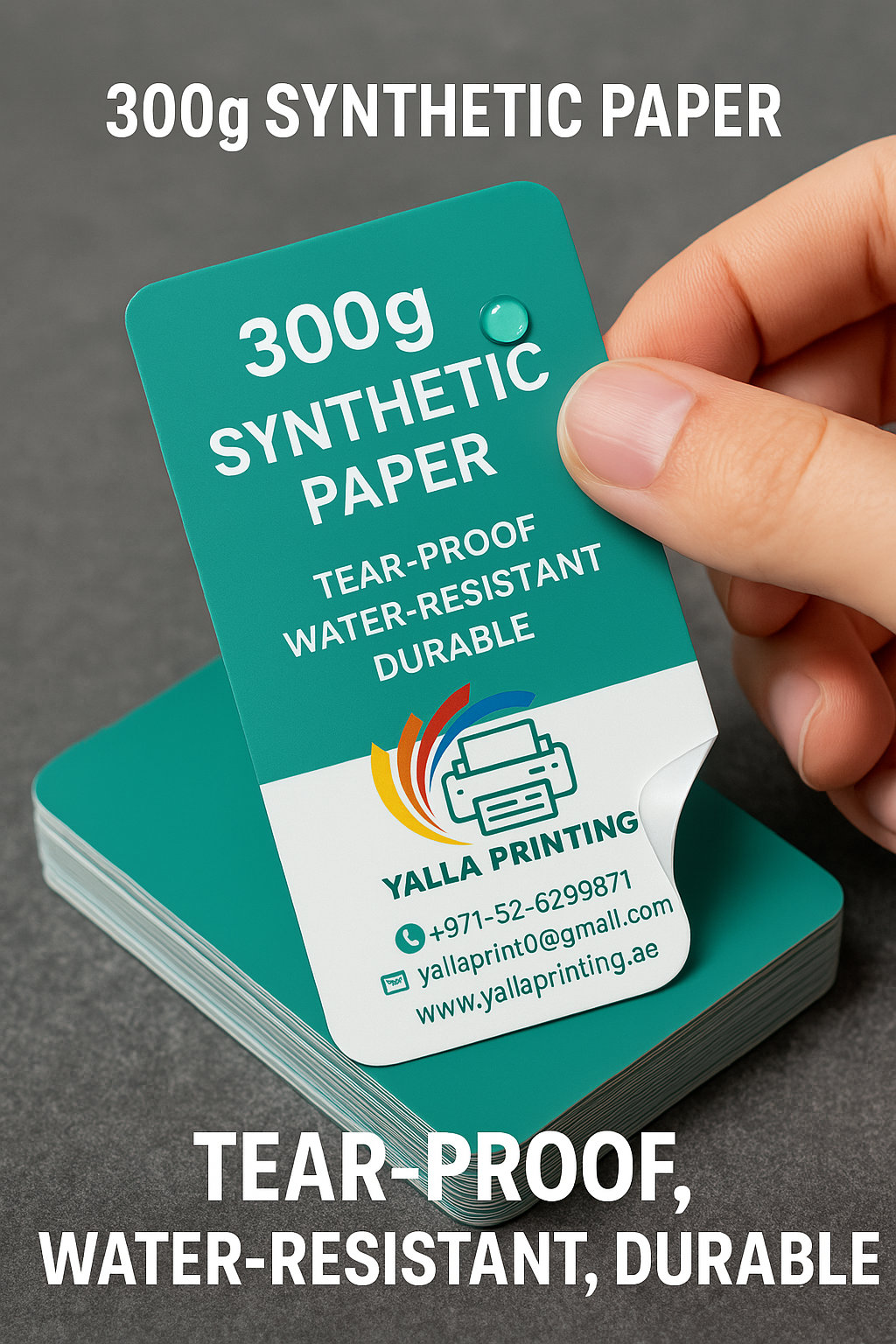300g Synthetic Paper Round Corner Business Cards – Tear-Proof, Water-Resistant, and Durable | Yalla Printing